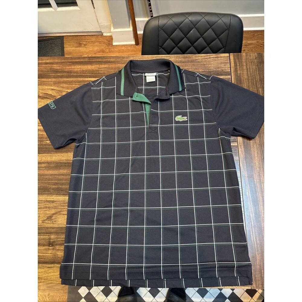 LACOSTE Sport Mens Devanlay Navy/White/Green Polo Size 5 (M) EUC